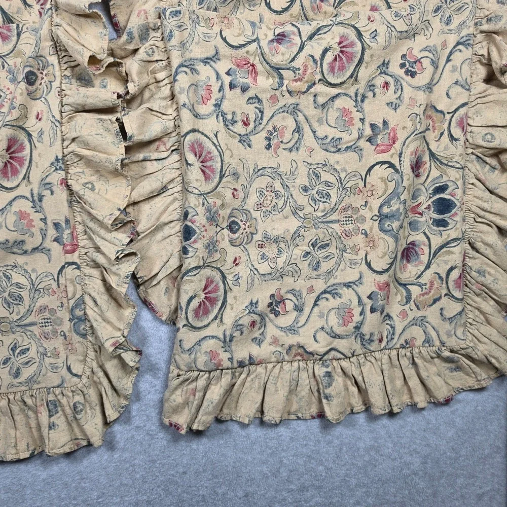 (2) Ralph Lauren Provence Pillow Sham Floral Ruffled KING Cotton/Linen Blend VTG